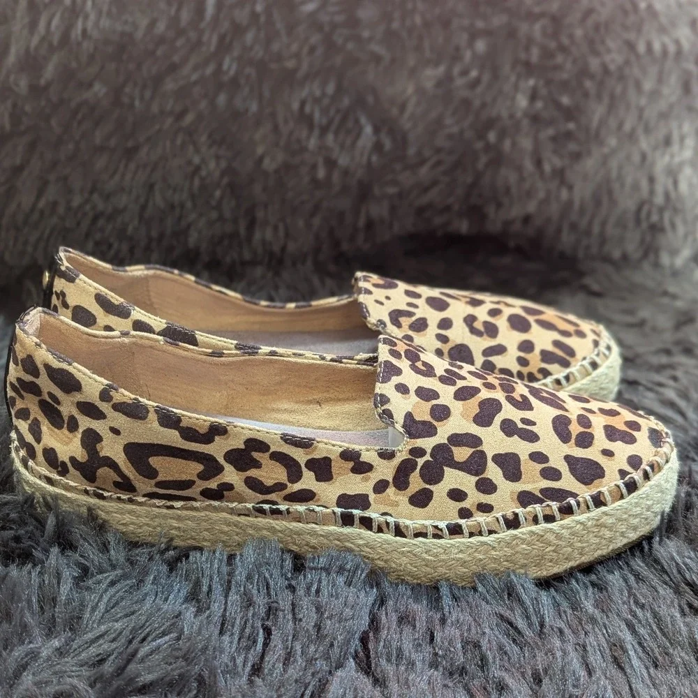 Dr Scholls Leopard Print Espadrille Flats‎ BE Energized Slip On Shoes Brown 6M